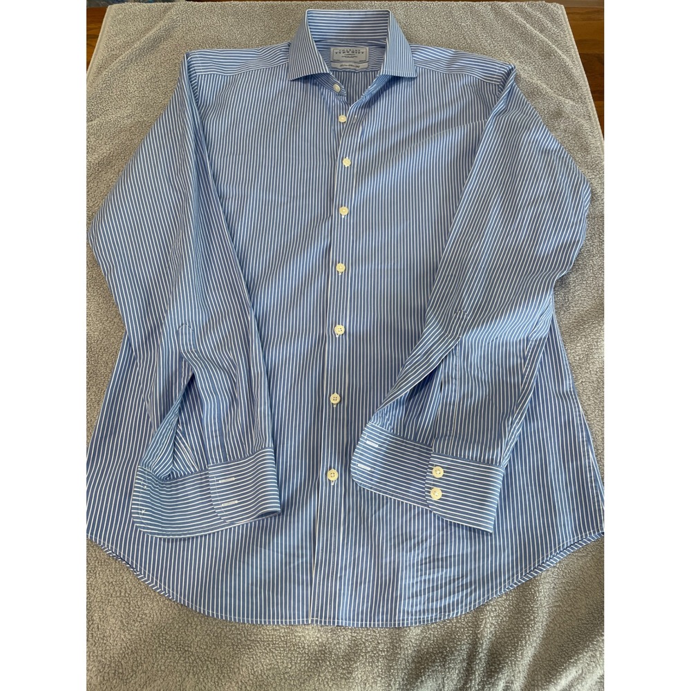 Charles Tyrwhitt Extra Slim Fit Blue White Striped Dress Shirt 16.5 36 Mens